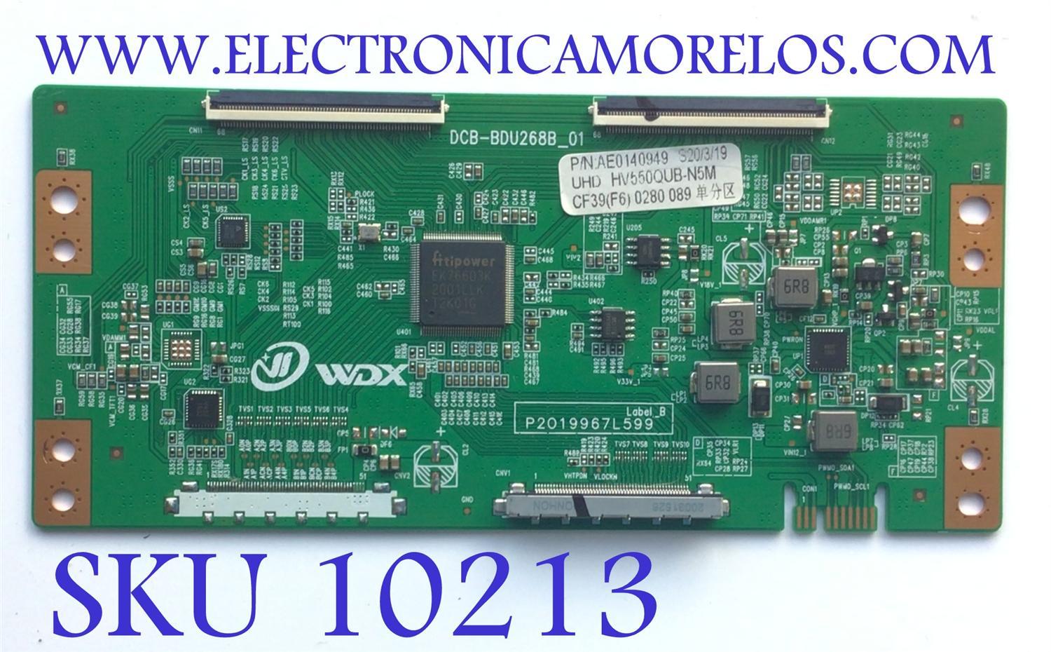 T-CON PARA TV RCA / NUMERO DE PARTE DCB-BDU268B_01 / AE0140949 / HV550QUB-N5M / P2019967L599 / CF39(F6) 0280 089 / PANEL HV550QUB-N5M / DISPLAY HV550QUB-N5M / MODELO RTU5540-B	